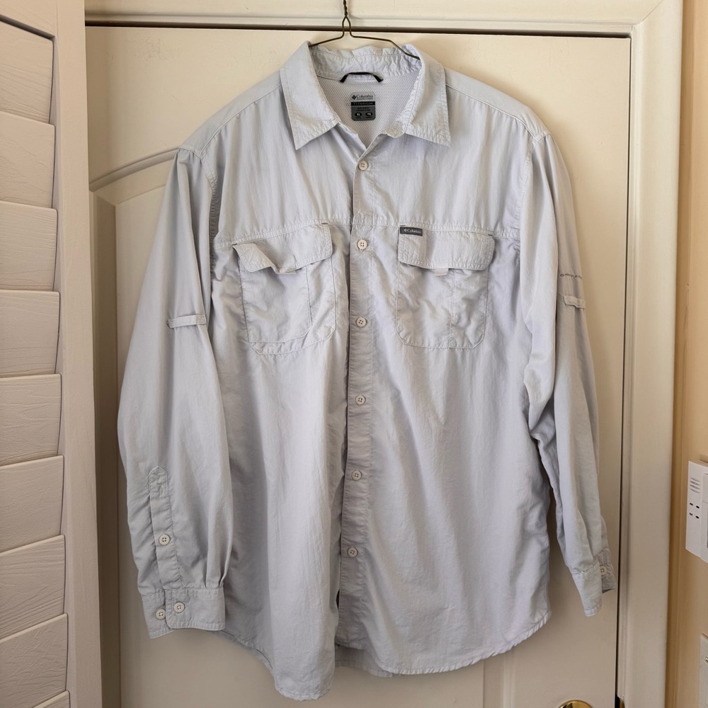 VTG Columbia Titanium Omni Shade Light Gray Button Outdoor Shirt Jacket Mens XL